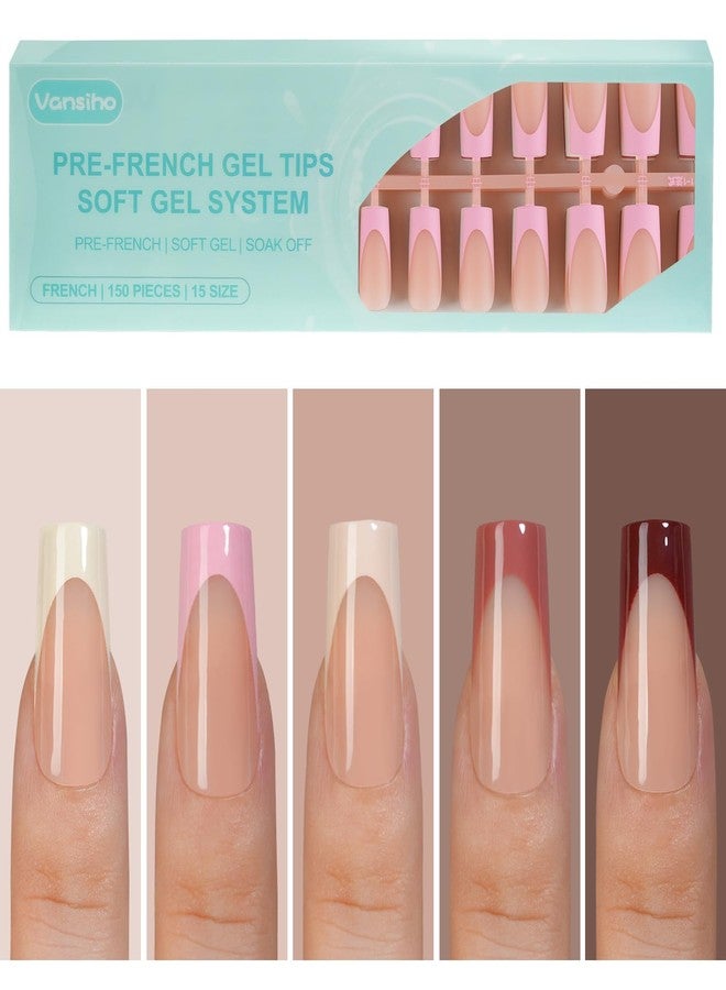 VANSIHO 150Pcs French Gel Nail Tips, Vansiho Long Square Nail Tips, Pre-French Tips Press on Nails, Fake Nails for Nail Art DIY 15 Sizes - Image 1